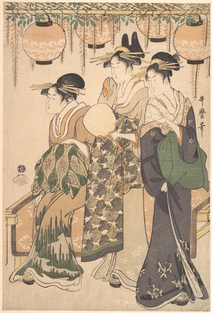 喜多川歌麿: Three Ladies under Japanese Lanterns - メトロポリタン美術館