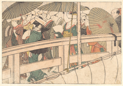 Kitagawa Utamaro: Women on a Bridge, from the illustrated book Flowers of the Four Seasons - Metropolitan Museum of Art