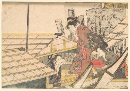 Japanese Print "Girls Getting on Board a Boat, from the illustrated book Flowers of the Four Seasons" by Kitagawa Utamaro, 喜多川歌麿 (Kitagawa Utamaro)