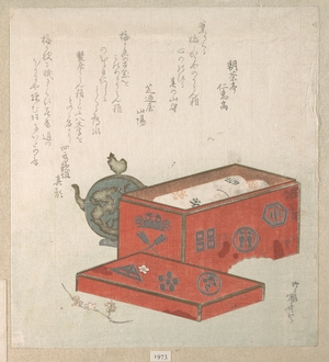柳々居辰斎: Red Lacquer Box and Water-Pot - メトロポリタン美術館