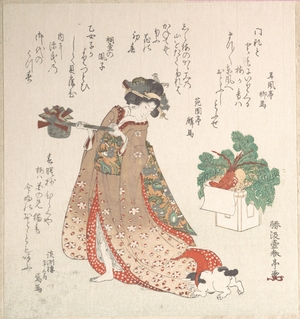 勝川春亭: Young Woman Carrying a Wine-Pot for the New Year Ceremony - メトロポリタン美術館