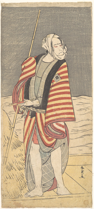 勝川春英: The Second Ichikawa Komazo as a Boatman Standing on the Deck of a Barge - メトロポリタン美術館