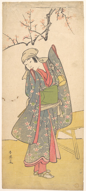 Katsukawa Shun'ei: The Fourth Iwai Hanshiro as a Young Girl Standing by a Wooden Bench - Metropolitan Museum of Art