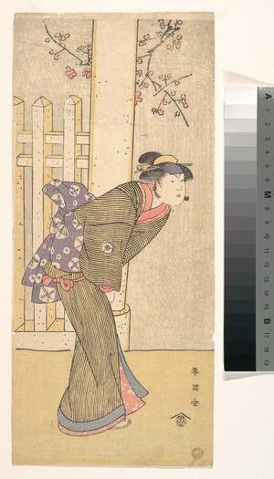 勝川春英: The Fourth Iwai Hanshiro as a Woman Standing under a Torii - メトロポリタン美術館