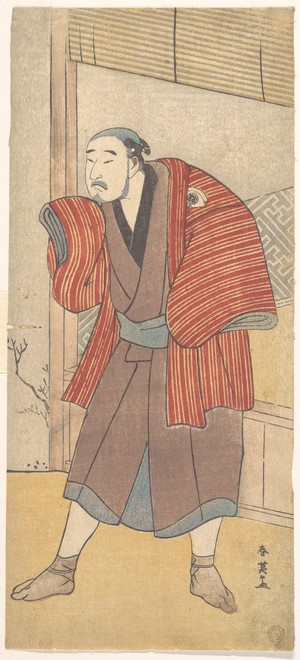 勝川春英: Onoe Matsusuke as a Servant Standing Beside a House - メトロポリタン美術館