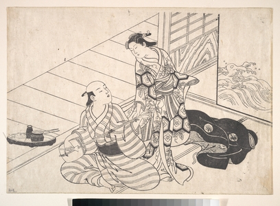 Nishikawa Sukenobu: Lady Interrupting Her Lover, who is Playing the Shamisen - Metropolitan Museum of Art