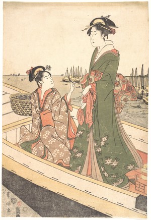 歌川豊国: Two Women in a Boat; One Holding a Basket of Mussels - メトロポリタン美術館