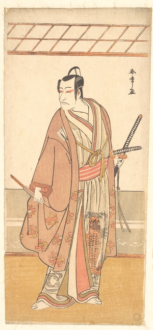 勝川春章: The Actor Ichikawa Danjuro V as a Samurai Attired in a Purple Haori (Coat) - メトロポリタン美術館