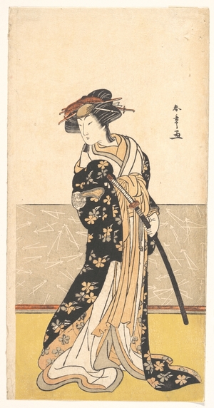 勝川春章: The Actor Nakamura Rikô, as a Courtesan with a Sword - メトロポリタン美術館