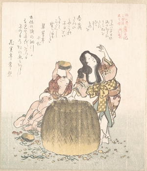 窪俊満: Fisherwoman with a Basket and Two Boys - メトロポリタン美術館