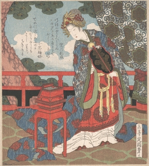 屋島岳亭: Lady with Fan Standing on Verandah - メトロポリタン美術館
