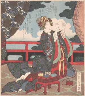 Yashima Gakutei: Lady Threading Needle on Verandah - Metropolitan Museum of Art
