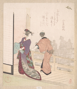 柳川重信: Scene on the Veranda of a Teahouse - メトロポリタン美術館