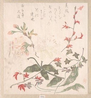 Haikairyo Fukuo: Maple Leaves, Lily, Cherry Flower and Violets - メトロポリタン美術館