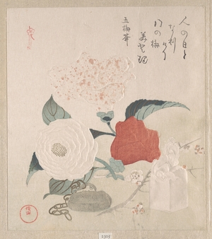 Kubo Shunman: Camellia Flowers, a Netsuke and a Seal - Metropolitan Museum of Art
