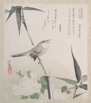 Teisai Hokuba: Roses and Bamboo with Nightingale - Metropolitan Museum of Art