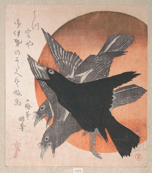 魚屋北渓: Three Crows Against the Rising Sun - メトロポリタン美術館