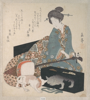 屋島岳亭: Woman Tuning a Shamisen - メトロポリタン美術館