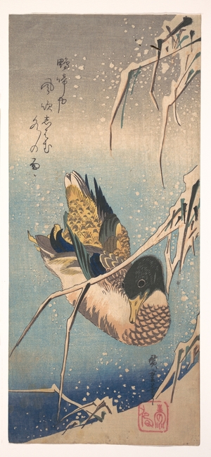 Utagawa Hiroshige: A Wild Duck near a Snow-laden Shore - Metropolitan Museum of Art