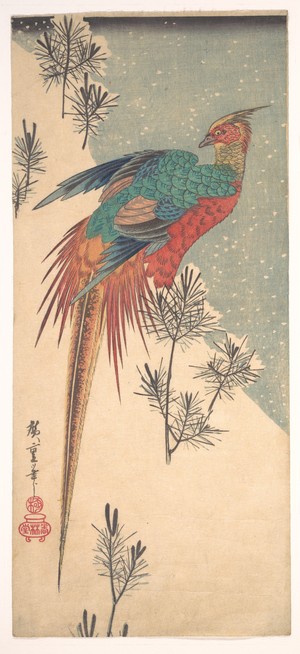 Utagawa Hiroshige: Golden Pheasant and Pine Shoots in Snow - Metropolitan Museum of Art