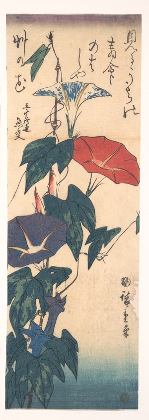 歌川広重: Morning Glories with Poem by Gyôkô - メトロポリタン美術館