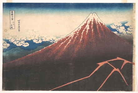 葛飾北斎: Storm below Mount Fuji (Sanka no haku u), from the series Thirty-six Views of Mount Fuji (Fugaku sanjûrokkei) - メトロポリタン美術館
