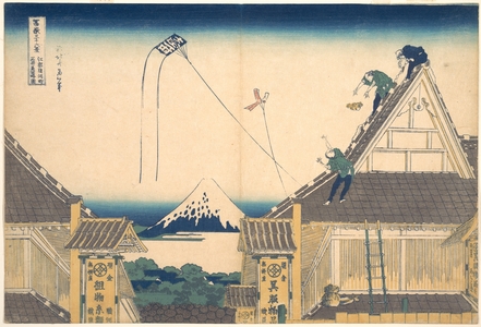 葛飾北斎: Mitsui Shop at Surugachô in Edo (Edo Surugachô Mitsui mise ryaku zu), from the series Thirty-six Views of Mount Fuji (Fugaku sanjûrokkei) - メトロポリタン美術館