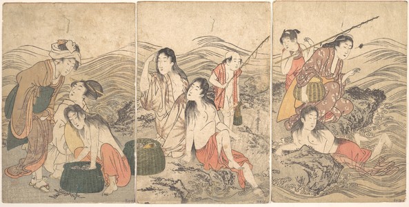 喜多川歌麿: Girl Fishers and Bathers - メトロポリタン美術館