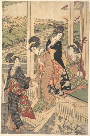 Utamaro II: Group of Women on the Engawa of a Country House, in the time of the Cherry Blossoming - Metropolitan Museum of Art