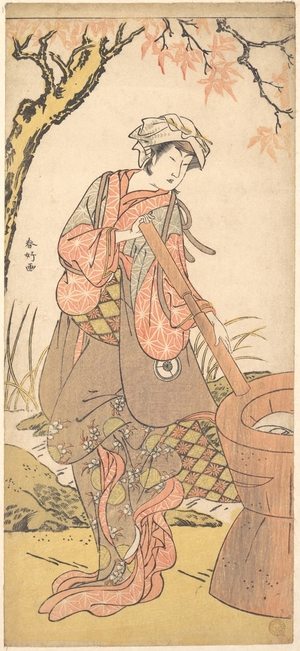 勝川春好: Iwai Kiyotaro in a Shosa Act, Holding a Kine (Pestle) - メトロポリタン美術館