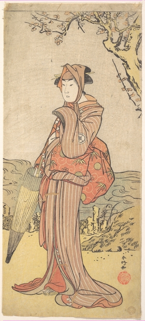 勝川春好: Iwai Kiyotaro as a Woman Standing under a Plum Tree - メトロポリタン美術館