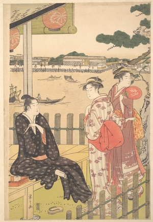 Hosoda Eishi: Group at a Tea-house on the Bank of the Sumida River - Metropolitan Museum of Art