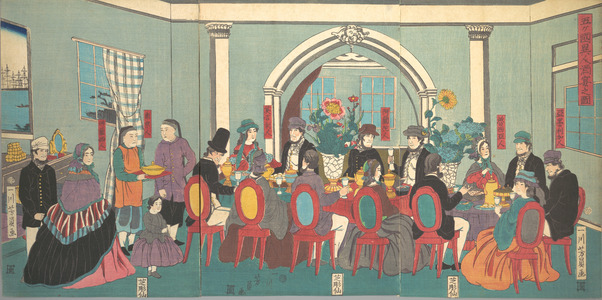 歌川芳員: Foreigners from the Five Nations Enjoying a Banquet - メトロポリタン美術館