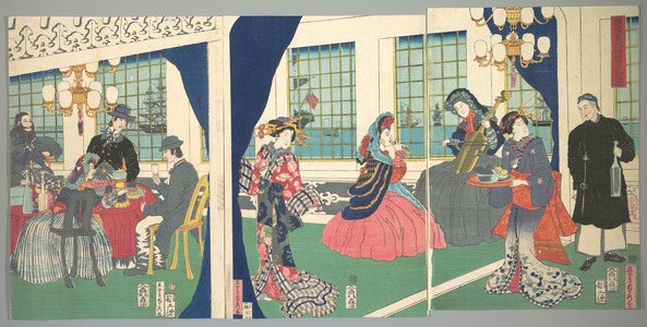 歌川貞秀: Foreigners in the Drawing Room of Foreign Merchant's House in Yokohama - メトロポリタン美術館