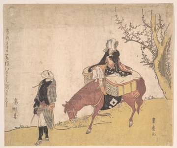 歌川豊広: Version of Legend of Michizane: Woman Riding Ox Which a Man is Leading - メトロポリタン美術館
