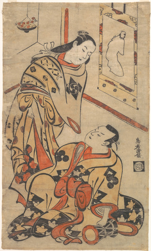 鳥居清倍: Kabuki Actors Nakamura Gentaro and Ikushima Shingoro - メトロポリタン美術館