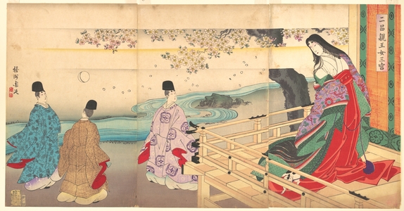 豊原周延: The Third Princess and Kashiwagi, from Chapter 34, “New Herbs I (Wakana I)” - メトロポリタン美術館
