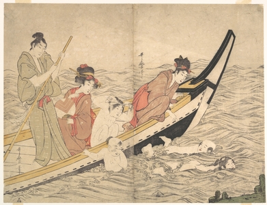 Kitagawa Utamaro: Boating Party with Children Swimming - Metropolitan Museum of Art