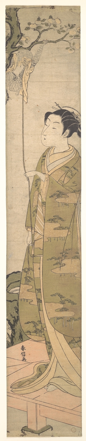 Suzuki Harunobu: A Woman Playing with a Monkey which Has Climbed a Tree - Metropolitan Museum of Art