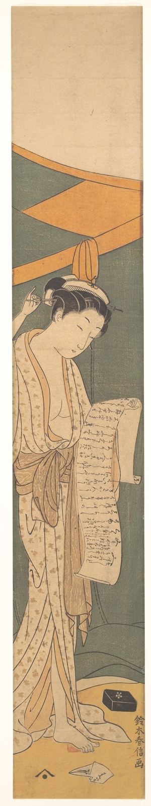 Suzuki Harunobu: Woman in Night Robe Reading a Letter - Metropolitan Museum of Art