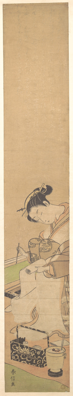 鈴木春信: An Oiran Seated upon a Bed, Writing a Letter - メトロポリタン美術館