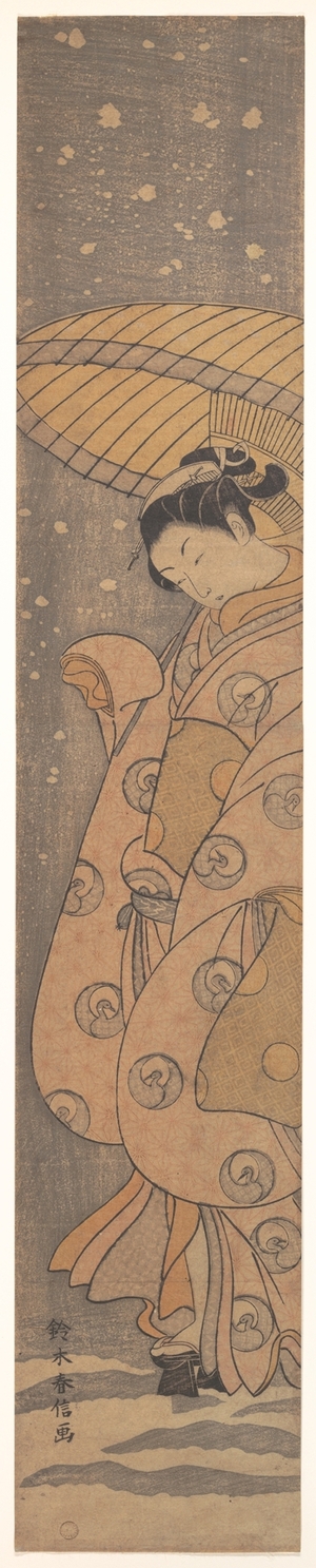 Suzuki Harunobu: Beauty under an Umbrella in the Snow - Metropolitan Museum of Art