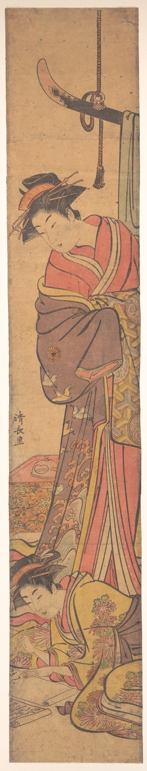 Torii Kiyonaga: Young Woman Looking over Shoulder of Another who is Writing a Letter - Metropolitan Museum of Art