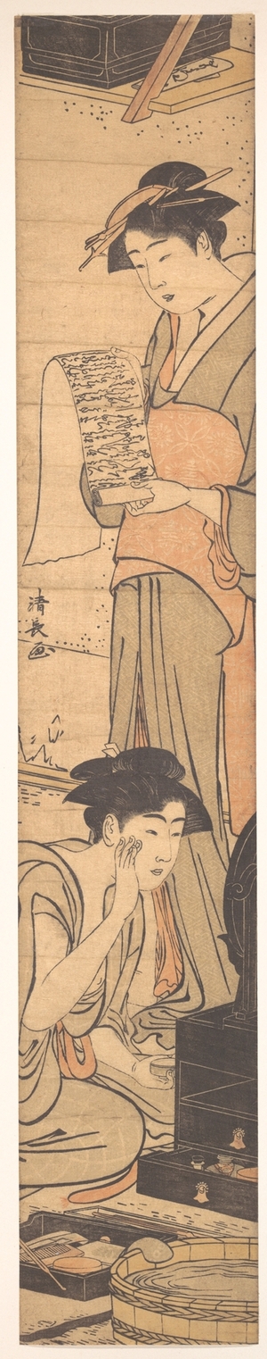 Torii Kiyonaga: A Lady Reading a Letter; AnotHer Making Her Toilet Before a Mirror - Metropolitan Museum of Art