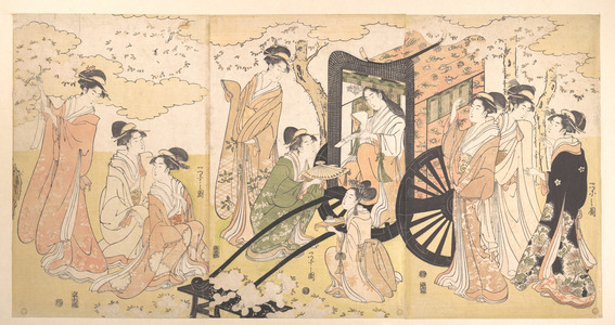 Hosoda Eishi: A Cherry-Viewing Excursion by a Noble Lady and Attendants - Metropolitan Museum of Art