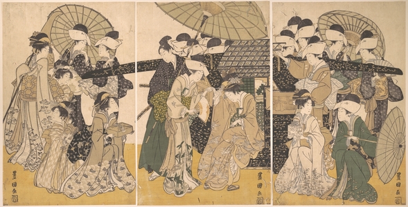 Utagawa Toyokuni I: Famous Beauty Escorted by Women of Different Rank - Metropolitan Museum of Art
