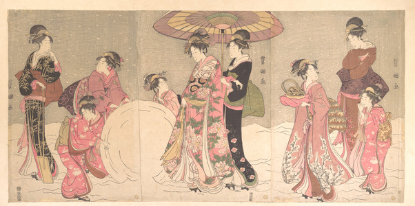 Utagawa Toyokuni I: Courtesans and Attendants Playing in the Snow - Metropolitan Museum of Art