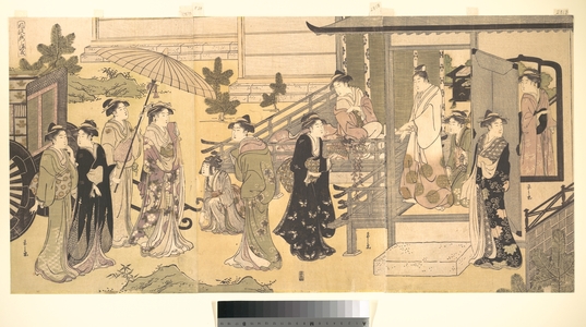 細田栄之: A Disguised Scene from The Tale of Genji (Fûryû Yatsushi Genji), Chapter 33, “Wisteria Leaves (Fuji no uraba)” - メトロポリタン美術館