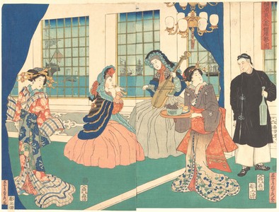 歌川貞秀: Yokohama Foreigners in the Sitting Room of a Merchant Ship - メトロポリタン美術館