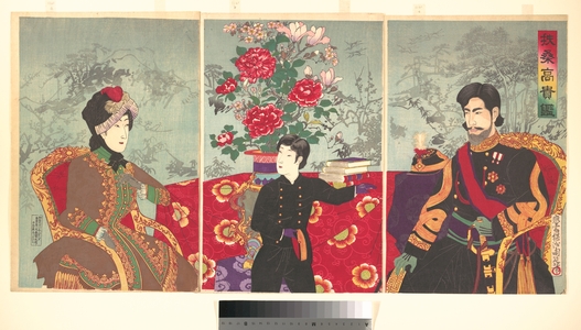豊原周延: A Mirror of Japan's Nobility: The Emperor Meiji, His wife and Prince Haru (1879–1925) - メトロポリタン美術館